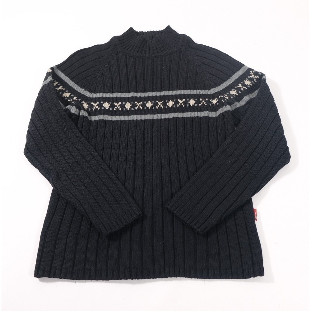 Kenzo Sweater Womens S Black Jeans Ribbed Mock Neck Fair Isle Vintage Y2K
